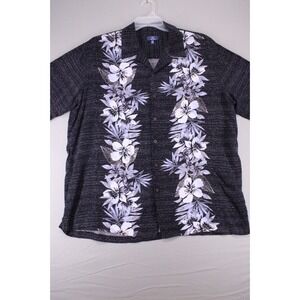George Shirt Mens XL Black Short Sleeve Hawaiian Floral Button Up Shirt Beach